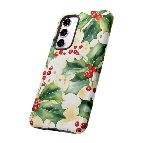 Christmas Holly on a Golden Background - Impact Resistant Phone Case